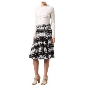 Veronica‎ Beard Woodblock Print Midi Skirt, Black/white, Size 10